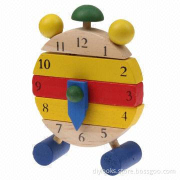 Wholesale Colorful Wooden Clock Toy with 11.3cm Height